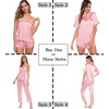 image:imageSWOMOG Womens Silk Satin Pajamas Sets 4pcs Sleepwear Sexy Cami Shorts Set and Button Down Short Sleeve Pjs LoungewearSolid Color Sakura Pink