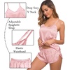 image:imageSWOMOG Womens Silk Satin Pajamas Sets 4pcs Sleepwear Sexy Cami Shorts Set and Button Down Short Sleeve Pjs LoungewearSolid Color Sakura Pink