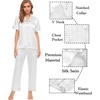 image:imageSWOMOG Womens Silk Satin Pajamas Sets 4pcs Sleepwear Sexy Cami Shorts Set and Button Down Short Sleeve Pjs LoungewearSolid Color White
