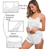 image:imageSWOMOG Womens Silk Satin Pajamas Sets 4pcs Sleepwear Sexy Cami Shorts Set and Button Down Short Sleeve Pjs LoungewearSolid Color White