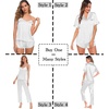 image:imageSWOMOG Womens Silk Satin Pajamas Sets 4pcs Sleepwear Sexy Cami Shorts Set and Button Down Short Sleeve Pjs LoungewearSolid Color White