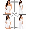 image:imageSWOMOG Womens Silk Satin Pajamas Sets 4pcs Sleepwear Sexy Cami Shorts Set and Button Down Short Sleeve Pjs LoungewearWhite