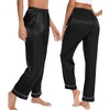 image:imageSWOMOG Womens Silk Satin Pants Wide Leg Pajama Bottoms Palazzo Lounge Pants Casual Loose Trousers Pj with PocketsBlack