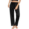 image:imageSWOMOG Womens Silk Satin Pants Wide Leg Pajama Bottoms Palazzo Lounge Pants Casual Loose Trousers Pj with PocketsBlack