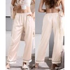 image:imageSWOMOG Womens Silk Satin Pants Wide Leg Pajama Bottoms Palazzo Lounge Pants Casual Loose Trousers Pj with PocketsChampagne