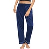 image:imageSWOMOG Womens Silk Satin Pants Wide Leg Pajama Bottoms Palazzo Lounge Pants Casual Loose Trousers Pj with PocketsNavy Blue