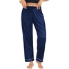 image:imageSWOMOG Womens Silk Satin Pants Wide Leg Pajama Bottoms Palazzo Lounge Pants Casual Loose Trousers Pj with PocketsNavy Blue