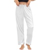 image:imageSWOMOG Womens Silk Satin Pants Wide Leg Pajama Bottoms Palazzo Lounge Pants Casual Loose Trousers Pj with PocketsWhite