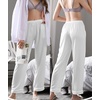 image:imageSWOMOG Womens Silk Satin Pants Wide Leg Pajama Bottoms Palazzo Lounge Pants Casual Loose Trousers Pj with PocketsWhite