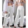 image:imageSWOMOG Womens Silk Satin Pants Wide Leg Pajama Bottoms Palazzo Lounge Pants Casual Loose Trousers Pj with PocketsWhite