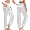 image:imageSWOMOG Womens Silk Satin Pants Wide Leg Pajama Bottoms Palazzo Lounge Pants Casual Loose Trousers Pj with PocketsWhite