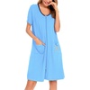 image:imageSWOMOG Womens Zip Up Housecoat Zipper Front Robe Lightweight Bathrobe Short Sleeve Loungewear Nightgowns with PocketsLight Blue