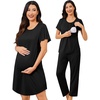 image:imageSWOMOG 3PCS Maternity Nursing Nightgown amp Pajamas Set Short Sleeve Pjs for Breastfeeding Hospital Pregnancy Lounge SetsBlack