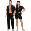 image:imageSWOMOG Matching Pajamas for Couples Satin Short Sleeve Sleepwear WomenMen Silk Soft Button Down Nightwear 2 Pcs LoungewearBlack