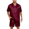 image:imageSWOMOG Men Silk Satin Pajamas Set Button Down Sleepwear Short Sleeve Pjs Set Soft 2 Piece Lounge Set Nightwear with Pockets