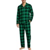 image:imageSWOMOG Mens Christmas Pajamas Sets Long Sleeve Button Down Pjs Mens Sleepwear Soft 2 Pcs Loungewear Nightwear with PocketsBlack Green Grid