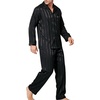 image:imageSWOMOG Mens Silk Satin Pajamas Set Long Sleeve Sleepwear ButtonDown Pj Twopiece Loungewear with Long Pants SXXLBlack Stripe