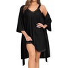 image:imageSWOMOG Nightgown and Robe Sets for Women 2 Piece Sleeveless Sexy Lace Strap Pajamas and 34 Sleeves Bathrobe with Pockets