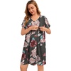 image:imageSWOMOG Nursing Nightgown 3 in 1 Labor and Delivery Hospital Gown Maternity Dress Short Sleeve Birthing Robe for BreastfeedingDark Grey Flower