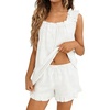 image:imageSWOMOG Women Pajama Sets 2 Pcs Ruffle Pjs Bridal Pajamas for Women Sleepwear Set with Tank Tops and ShortsWhite1