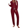 image:imageSWOMOG Womens Pajamas Set Long Sleeve Sleepwear Button Down Nightwear Soft Joggers PJs Sets with Pockets Lounge SetsWine Red