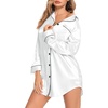 image:imageSWOMOG Womens Satin Sleep Shirt Long Sleeve Sleepwear Silk Nightshirt Button Down Pajama TopWhite