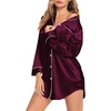 image:imageSWOMOG Womens Satin Sleep Shirt Long Sleeve Sleepwear Silk Nightshirt Button Down Pajama TopWineberry