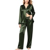 image:imageSWOMOG Womens Silk Satin Pajamas Set Long Sleeve Button Down Sleepwear 2 Piece Lounge Set Pj Set XS3XLArmy Green