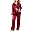 image:imageSWOMOG Womens Silk Satin Pajamas Set Long Sleeve Button Down Sleepwear 2 Piece Lounge Set Pj Set XS3XLWine Red