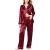 image:imageSWOMOG Womens Silk Satin Pajamas Set Long Sleeve Button Down Sleepwear 2 Piece Lounge Set Pj Set XS3XLWine Red Dots