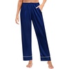 image:imageSWOMOG Womens Silk Satin Pants Wide Leg Pajama Bottoms Palazzo Lounge Pants Casual Loose Trousers Pj with PocketsNavy Blue