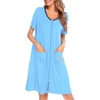 image:imageSWOMOG Womens Zip Up Housecoat Zipper Front Robe Lightweight Bathrobe Short Sleeve Loungewear Nightgowns with PocketsLight Blue