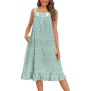 image:imageSWOMOG Cotton Nightgowns for Women Sleeveless Button Down Night Gown Soft Victorian Nightdress House Dress with PocketsGreen White