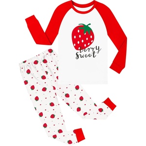image:imageSWOMOG Girls Pajama Set Short Sleeve Tops amp Ruffled Shorts with Pocket 2 Piece Summer Pajamas for Kids Size 615Raglan Sleevesred Strawberry