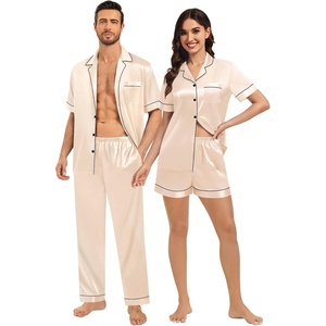image:imageSWOMOG Matching Pajamas for Couples Satin Short Sleeve Sleepwear WomenMen Silk Soft Button Down Nightwear 2 Pcs LoungewearChampagne