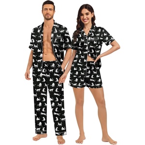 image:imageSWOMOG Matching Pajamas for Couples Satin Short Sleeve Sleepwear WomenMen Silk Soft Button Down Nightwear 2 Pcs LoungewearWhite Leopard