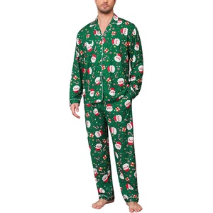 image:imageSWOMOG Mens Christmas Pajamas Sets Long Sleeve Button Down Pjs Mens Sleepwear Soft 2 Pcs Loungewear Nightwear with PocketsGreen Christmas Santa