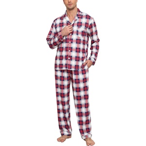 image:imageSWOMOG Mens Christmas Pajamas Sets Long Sleeve Button Down Pjs Mens Sleepwear Soft 2 Pcs Loungewear Nightwear with PocketsNavy Blue Grid