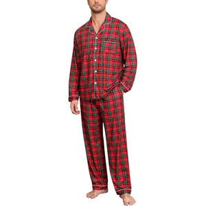 image:imageSWOMOG Mens Christmas Pajamas Sets Long Sleeve Button Down Pjs Mens Sleepwear Soft 2 Pcs Loungewear Nightwear with PocketsRed Green Grid