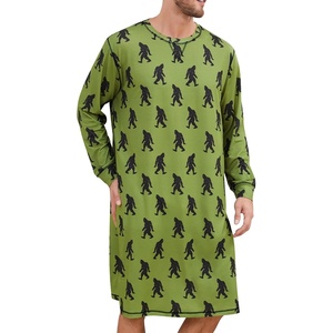 image:imageSWOMOG Mens Nightgown Long Sleeve Lounge Sleep Henley Shirt Pajama Big amp Tall Nightshirt Comfy Nightwear SXXLArmy Green Bigfoot