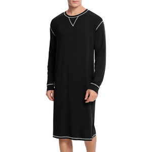 image:imageSWOMOG Mens Nightgown Long Sleeve Lounge Sleep Henley Shirt Pajama Big amp Tall Nightshirt Comfy Nightwear SXXLBlack