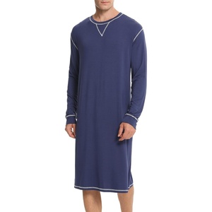 image:imageSWOMOG Mens Nightgown Long Sleeve Lounge Sleep Henley Shirt Pajama Big amp Tall Nightshirt Comfy Nightwear SXXLNavy Blue