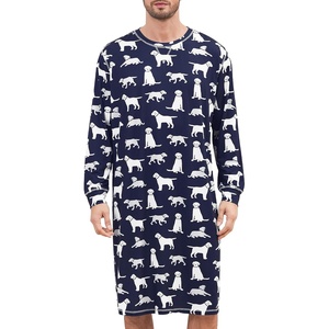 image:imageSWOMOG Mens Nightgown Long Sleeve Lounge Sleep Henley Shirt Pajama Big amp Tall Nightshirt Comfy Nightwear SXXLNavy Blue Dogs