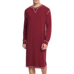 image:imageSWOMOG Mens Nightgown Long Sleeve Lounge Sleep Henley Shirt Pajama Big amp Tall Nightshirt Comfy Nightwear SXXLWine Red