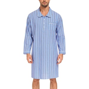 image:imageSWOMOG Mens Nightshirt 100 Cotton Long Sleeve Sleep Shirt Button Down Nightgown Soft Sleepwear Comfy Nightwear SXXXLBlue Stripes