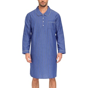 image:imageSWOMOG Mens Nightshirt 100 Cotton Long Sleeve Sleep Shirt Button Down Nightgown Soft Sleepwear Comfy Nightwear SXXXLLight Blue White Stripes