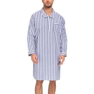 image:imageSWOMOG Mens Nightshirt 100 Cotton Long Sleeve Sleep Shirt Button Down Nightgown Soft Sleepwear Comfy Nightwear SXXXLNavy White Stripes