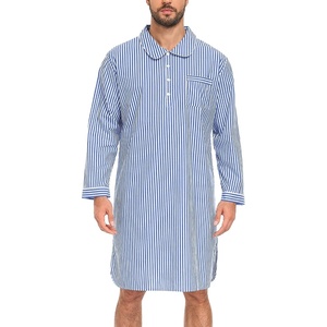 image:imageSWOMOG Mens Nightshirt 100 Cotton Long Sleeve Sleep Shirt Button Down Nightgown Soft Sleepwear Comfy Nightwear SXXXLWhite Blue Stripes
