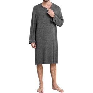 image:imageSWOMOG Mens Nightshirt Long Sleeve Nightgown Soft Loose Sleepwear Comfy Big amp Tall Henley Sleep Shirt for Sleeping SXXLDeep Grey
