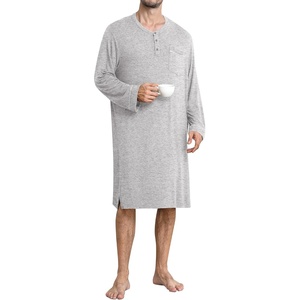 image:imageSWOMOG Mens Nightshirt Long Sleeve Nightgown Soft Loose Sleepwear Comfy Big amp Tall Henley Sleep Shirt for Sleeping SXXLGrey